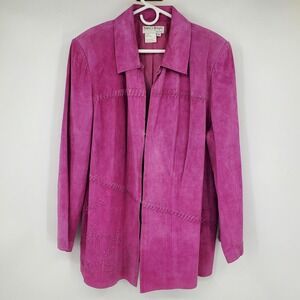 Nancy Bolen City‎ Y2K Pink Suede Leather Western Boho Chic Embroidered Jacket 0X
